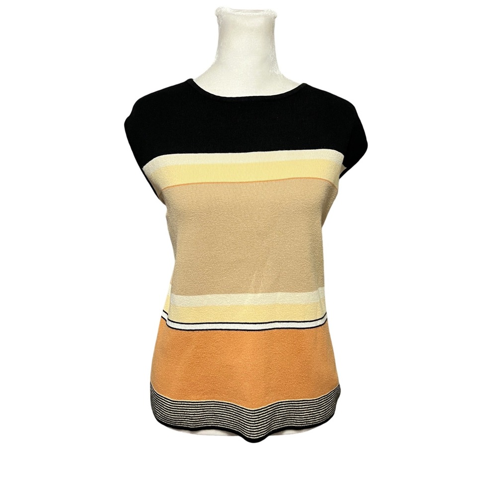Vtg Sag Harbor Striped Neutrals Knit Tank Sleeveless Crew Neck‎ Cotton X Large